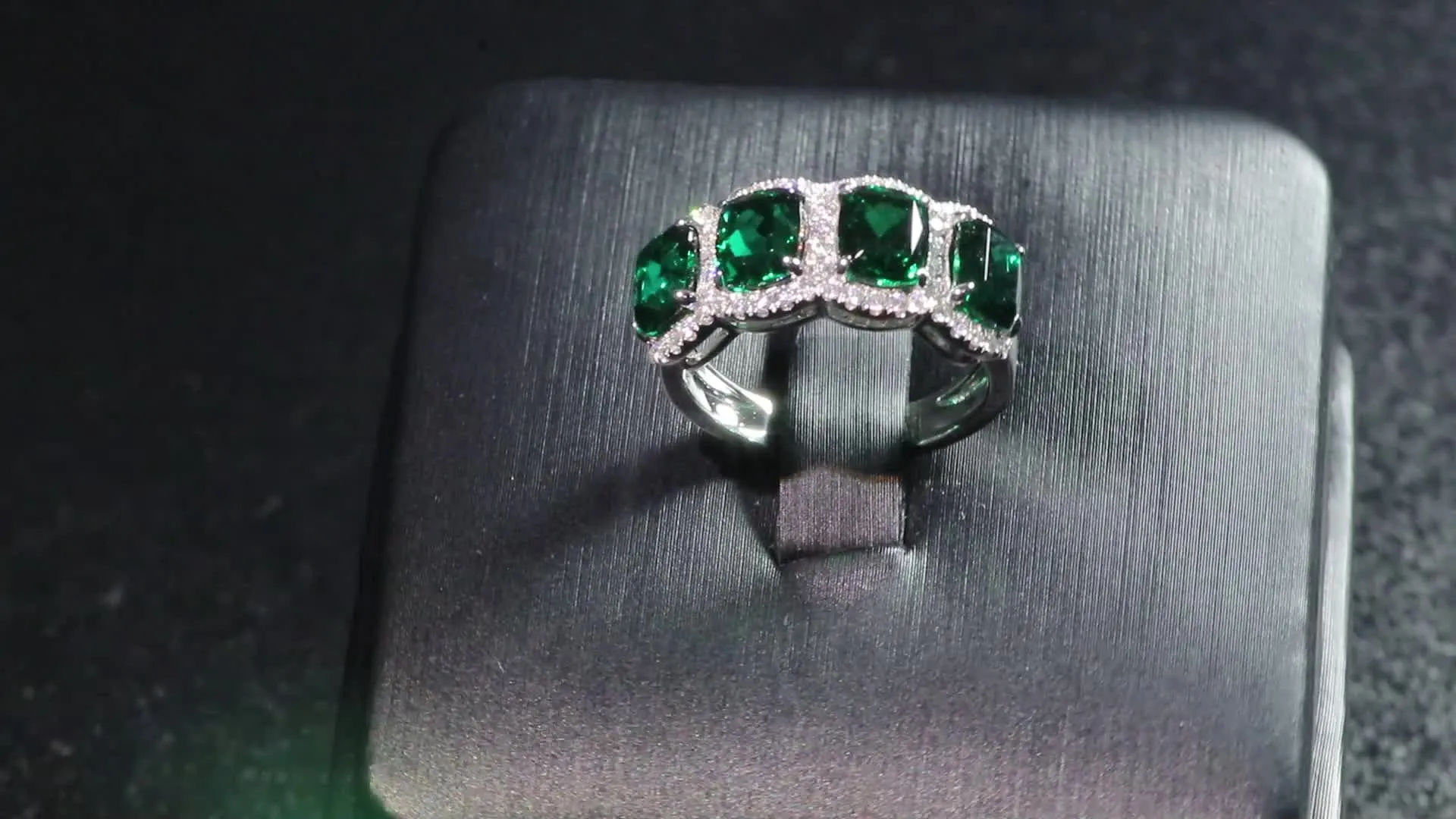 5x6mm elongate synthetic emerald 14k white gold engagement ring with melee moissanite stones paved around2024915