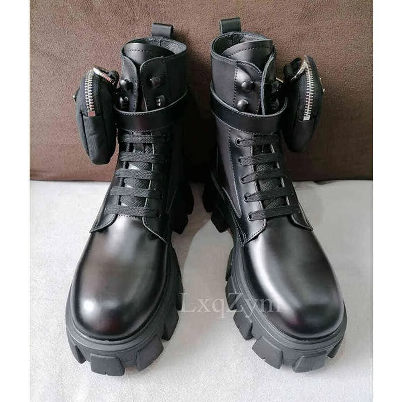 Large Size 35-45 Luxury Brand Men Pocket Short Boots Combat Army Women Motorcycle Martin Designer Bag Botas 211105