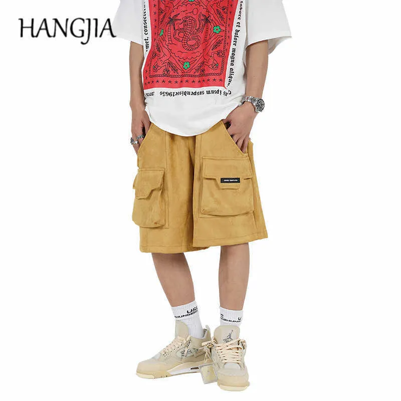 HIP-HOP Suède Cargo Shorts Zomer Mannen Vrouwen Losse Casual Knielengte Shorts High Street Koreaanse Fashion Cargo Broek C0607