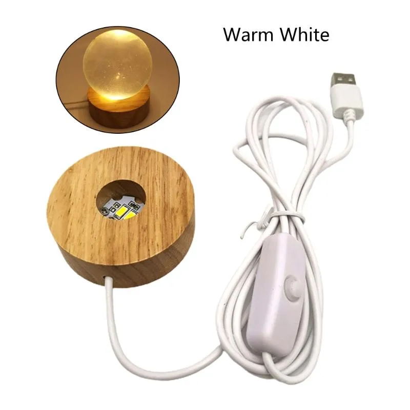 Lampes de livre rondes en bois 3D, support de Base de lumière de nuit, présentoir à LED pour cristaux, boule de verre, accessoires d'éclairage Ha2496