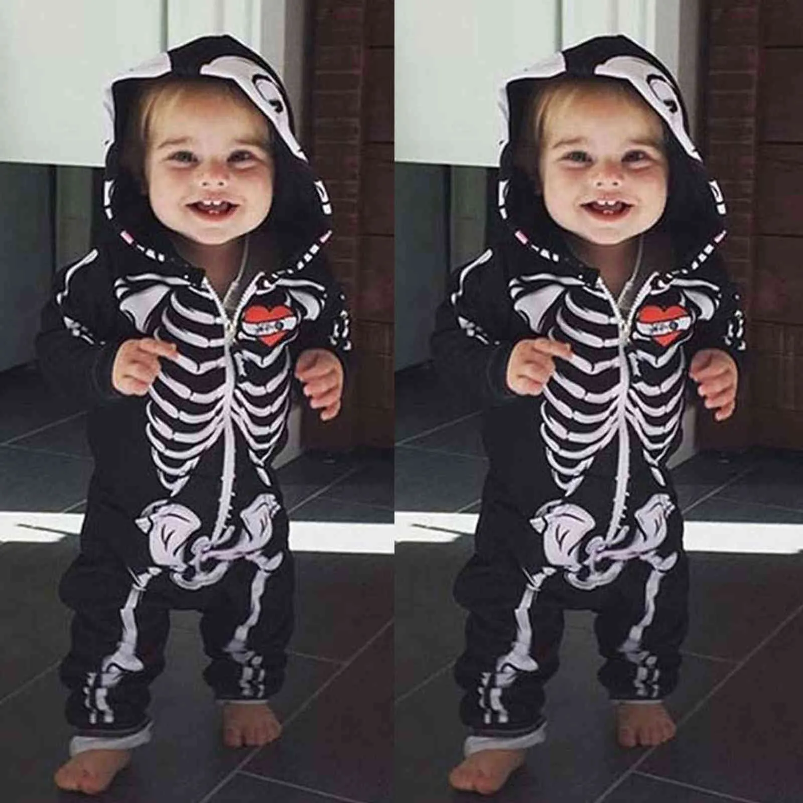 Halloween Costume born Baby Boy Girl Skeleton Rompers Long Sleeve Jumpsuit Clothes Cosplay Infant 211101