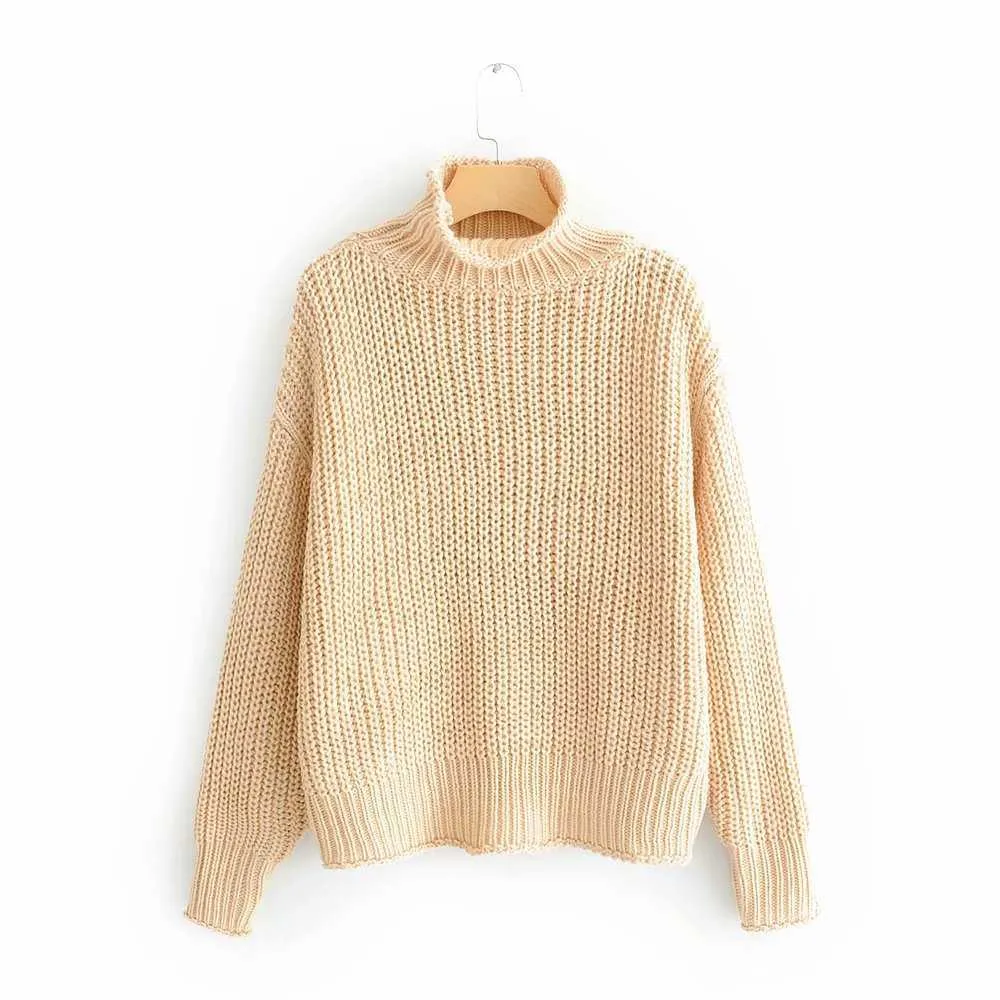Autumn Fashion Women Oversize Sweater Stylish Half Turtleneck Knitwear Female Loose Pullovers Casual Streetwear 210531