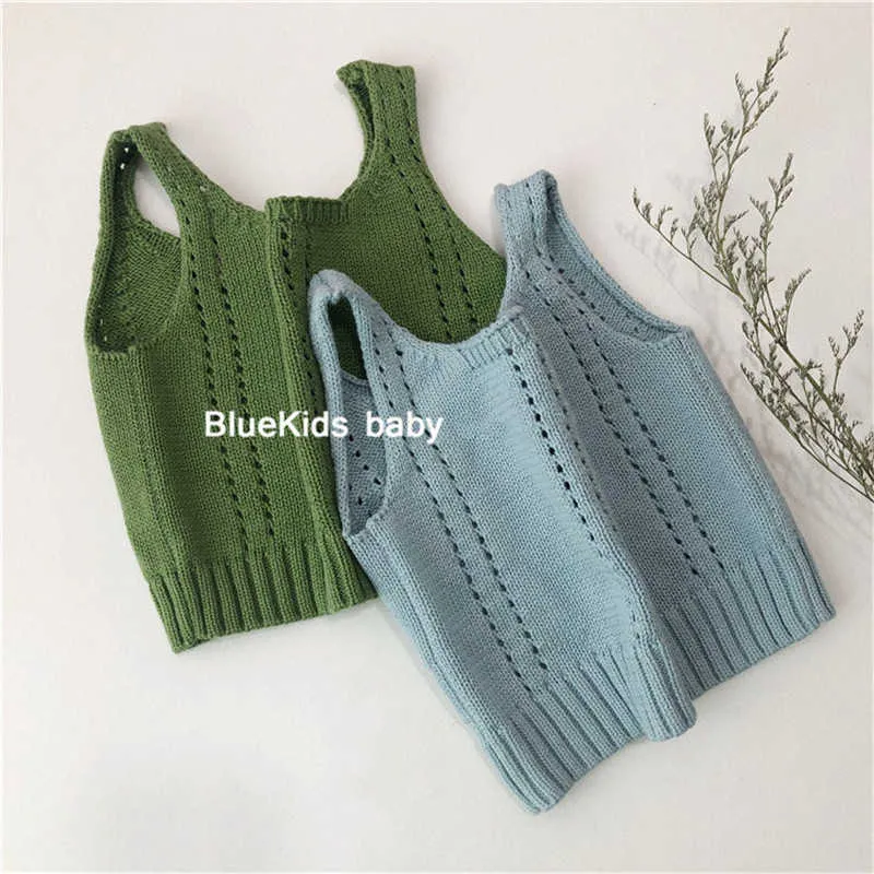 Kids Girl Summer Knit Vest Misha Children Cotton Vests Green Blue Brand Design Clothing Tops 210619