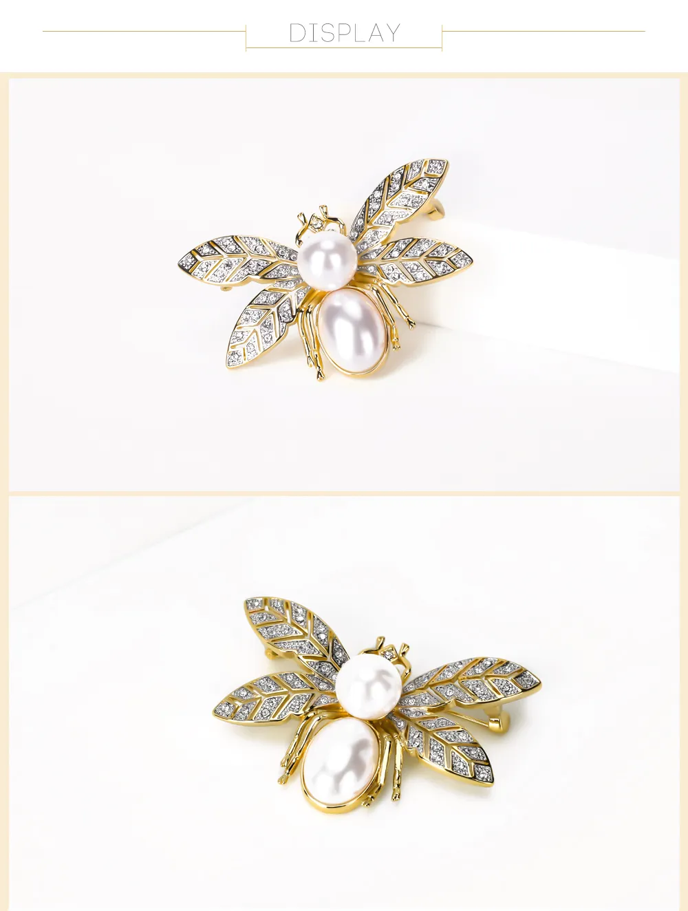 Broche Varole pour femmes broche en forme d'abeille avec grande perle cristal strass unique broches plaquées or 18 carats 3427108