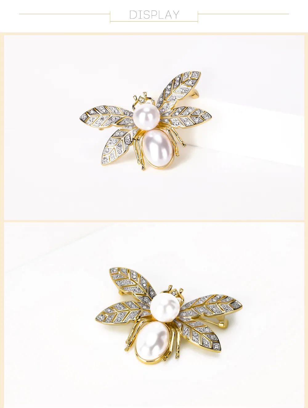 Varole Brooch For Women Bee shaped brooch with big Pearl Crystal Rhinestone unique 18K gold plated brooches1781272