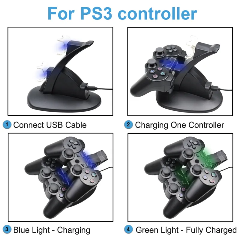 LED Işık Çift Şarj USB Şarj Dock Standı Şarj PlayStation 3 Kumanda Control Console PS3 Controle Gamepad Aksesuar için Konsol