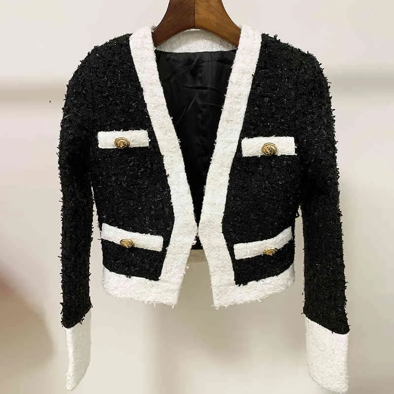 HIGH STREET est chaqueta de diseñador botones de león para mujer bloque de color tweed corto 210521