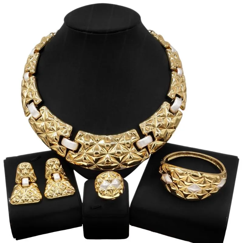 Orecchini Collana Yulaili Vendita di gioielli in oro brasiliano di lusso placcato in rame Set di moda italiana le donne Festa di nozze263c