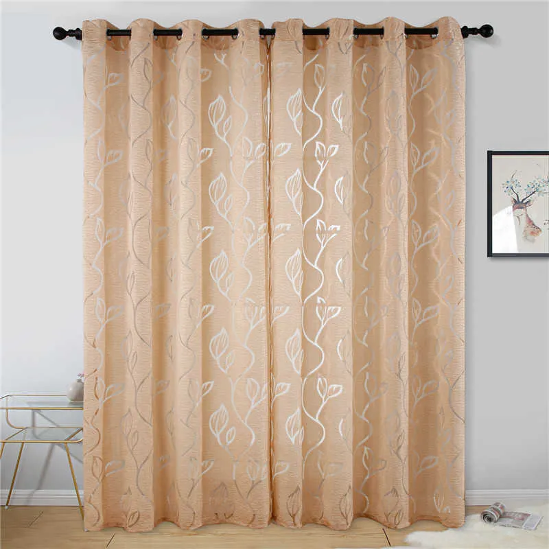 Tulle Curtains for Living Room Sheer Curtains for the Bedroom Home Decoration Curtain Drapes Window Privacy Curtain Grey Leaves 210712