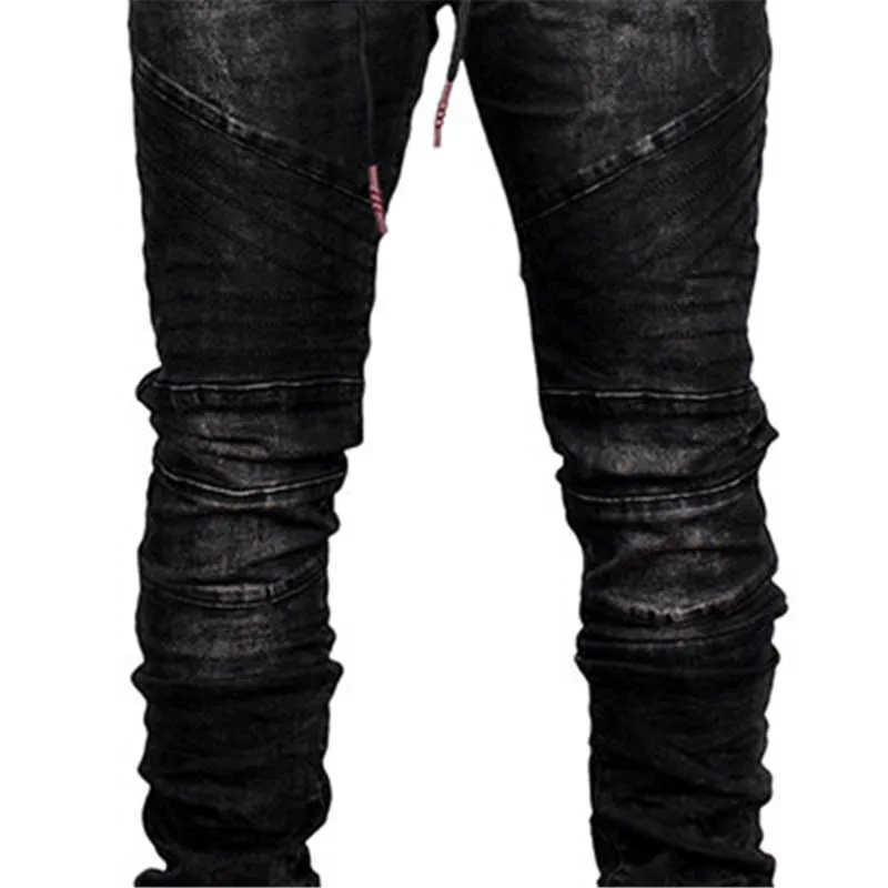 Męskie trendy męskie Dżinsy Skinny Stretch Denim Casers Classic Style Pencil Spodnie Sznurek Elastyczny Waistband Slim Fit Spodnie X0621