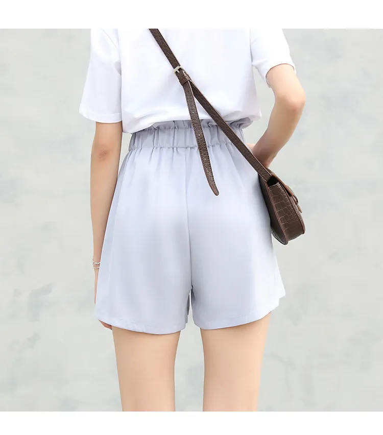 Przyjazd talii szerokie nogi szorty koreańskie streetwear lato kobiety czarny różowy wysoki elastyczny femme 8738 50 210506