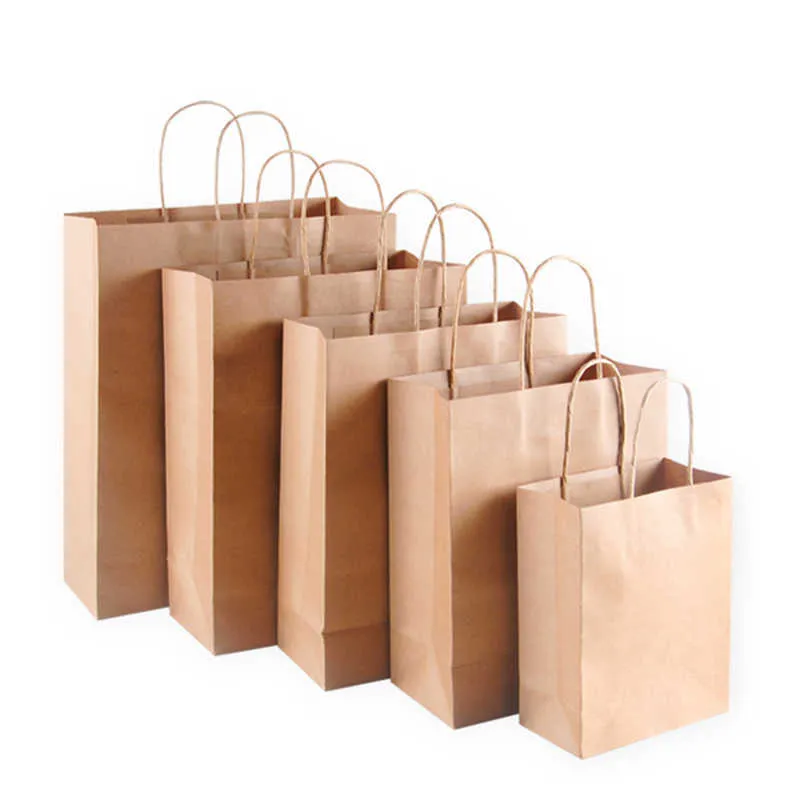 Sac en papier Kraft avec poignées couleur bois emballage sacs-cadeaux pour magasin vêtements mariage fête de noël fournitures sacs à main Y0606