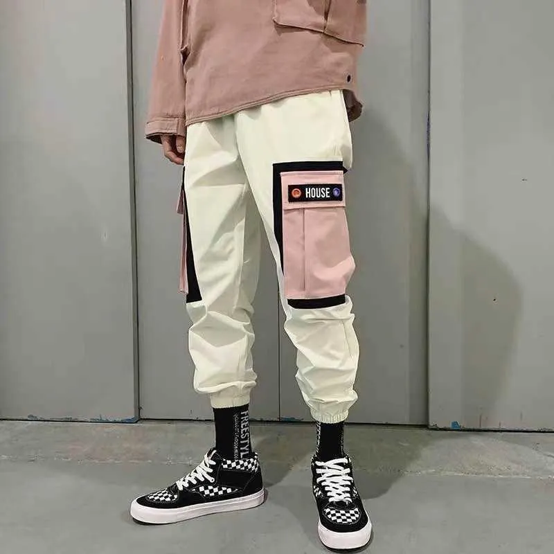 Pantalones de cadera Vintage Color Block Patchwork Pana Cargo Harem Pantalón Streetwear Harajuku Jogger Sweetpant Pantalones de algodón 2021 X0723