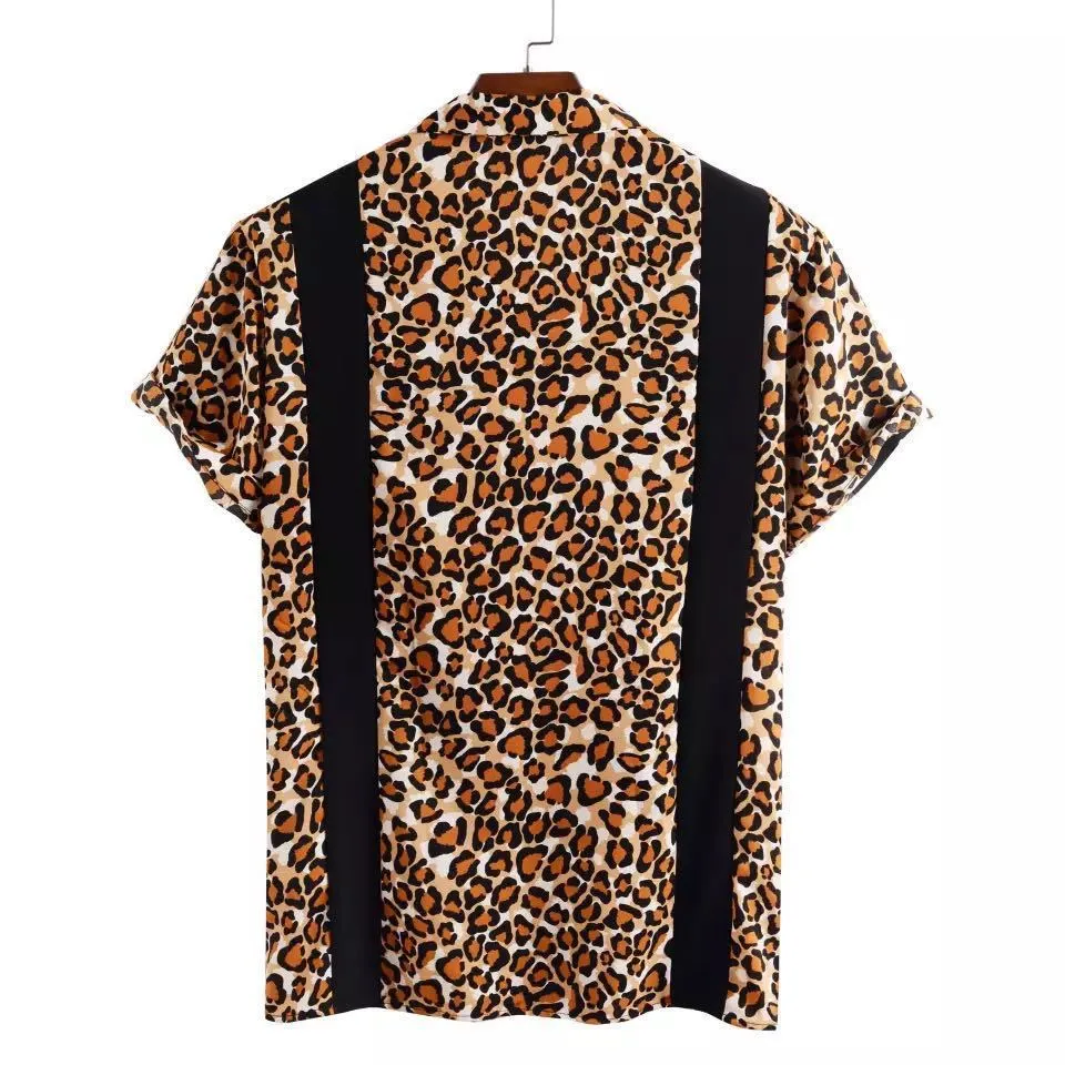Wilde Luipaard Gedrukt Heren Shirt Mode Patchwork Shirs Voor Mannen Casual Knop Chemise Homme Hip Hop Dance Streetwear Mannelijke 210524
