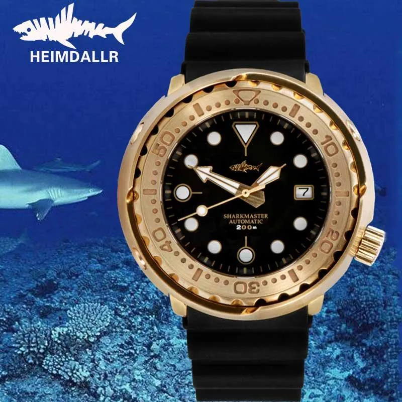 Heimdallr Bronze Tuna Automatic Watch Mécanique NH35A Sapphire Crystal Diver Watches 200m C3 Super Lumineux Gold Wristwatch Wristwatch 241k