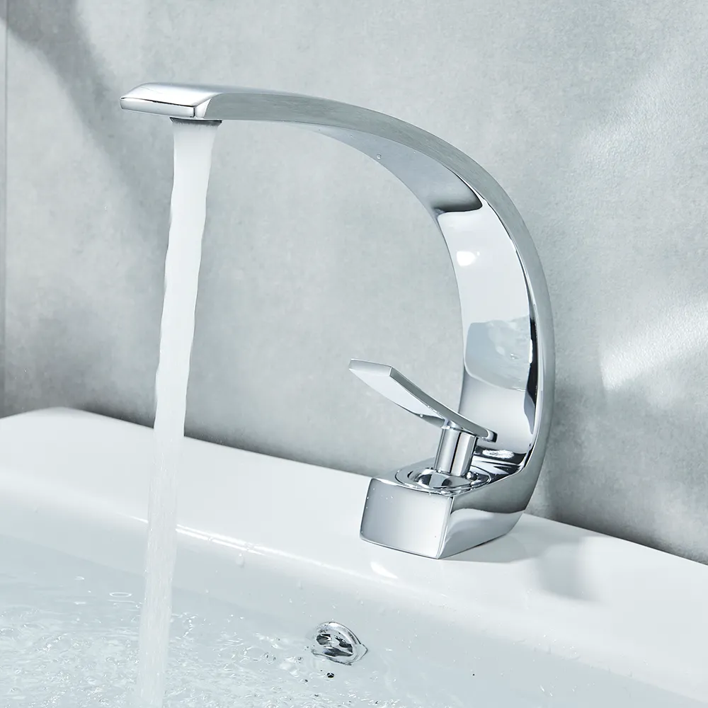 Chrome bassin polonais robinets de salle de bain mélangeur robinet laiton lavabo robinet robinet simple manche simple bassin bassin grue robinet