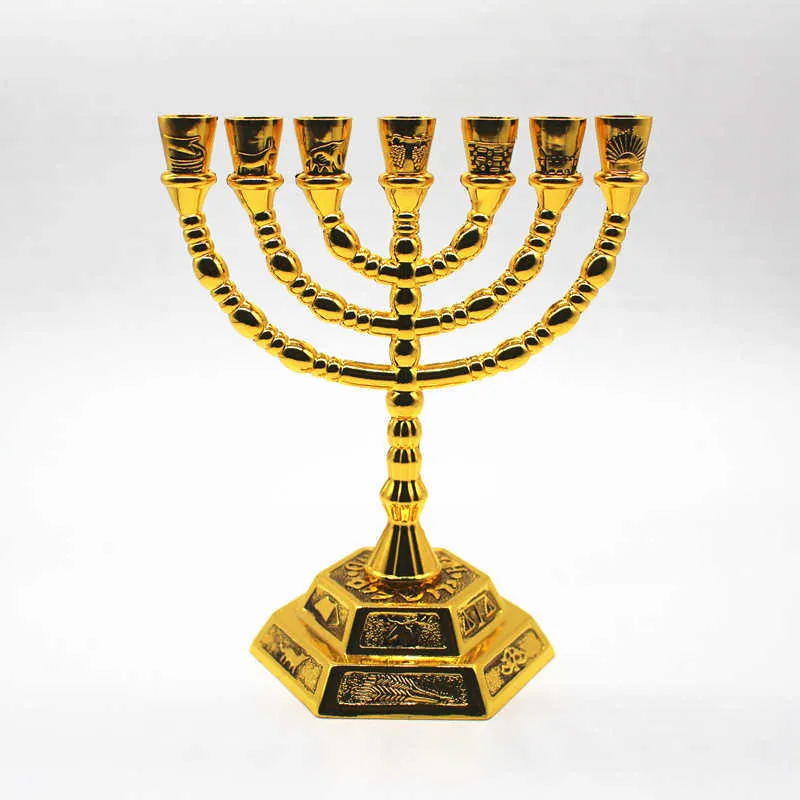 Je Menorah Candle-Holders Religions Candelabra Hanukkah Candlesticks 7 Branch 210722