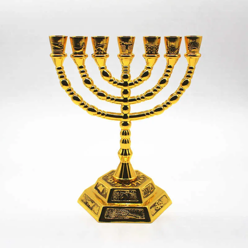 JE Menorah Candle-Houders Religies Candelabra Hanukkah Candlesticks 7 Branch 210722