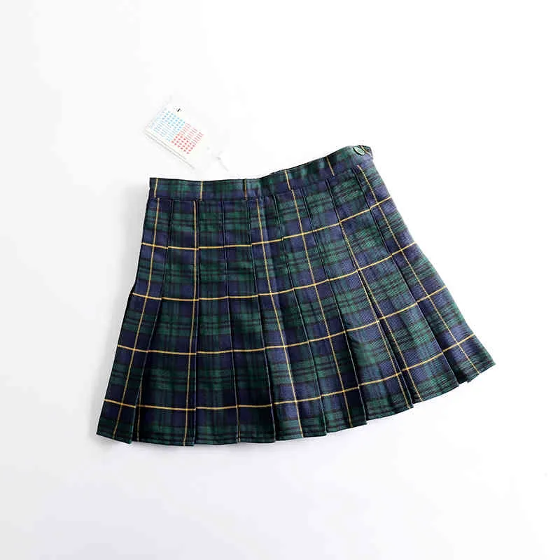 Harajuku Tartan Red Green Women Skirt Sexy plaid Pleated Skirts Fashion Mini Skirt Side Zipper High Waist skirts womens Casual 210331