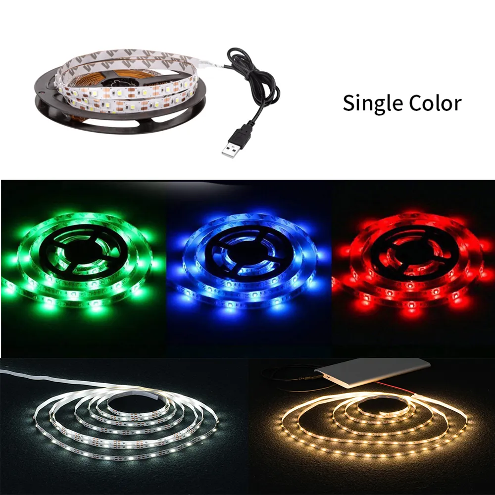 USB LED-bandlampa 2835 SMD DC5V Flexibelt ljusband Ribbon 2M 5M HDTV TV-skrivbordsskärm RGB Dekorativ