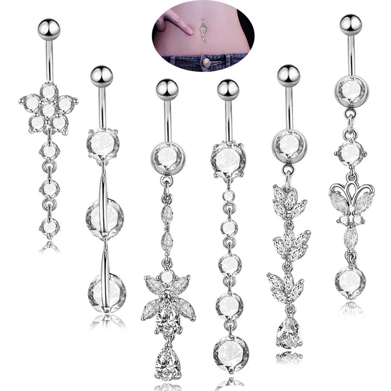 Botón de vientre de 6 piezas Anillos de cuello Cuello de acero inoxidable AAA CZ Cubic Circon Cadena Cuerpo de lujo Piercing Joyería para niña