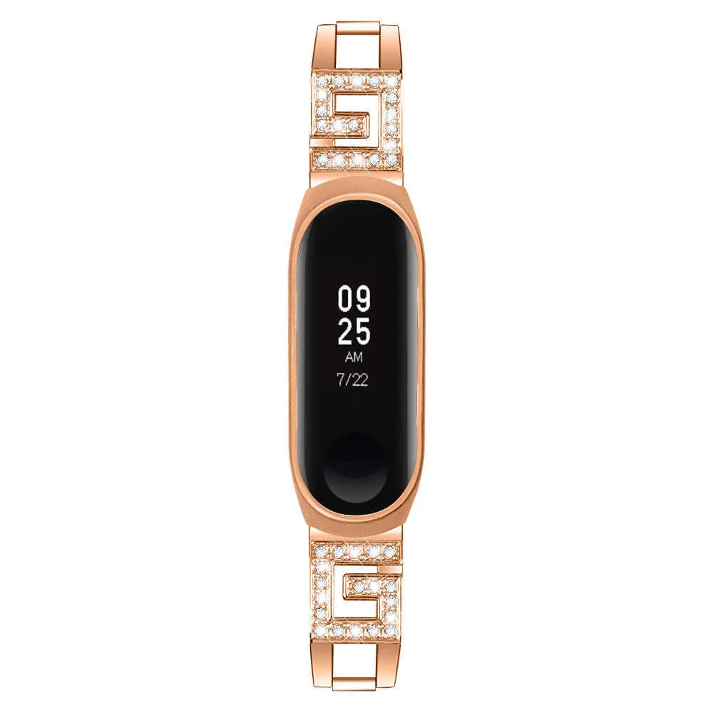 Bracelet en acier inoxydable pour Xiaomi Mi Band 6 5 4 3 Bracelet Smart Watch Remplacement Diamants Femmes Hommes Sport Miband 6 Bracelet H0915