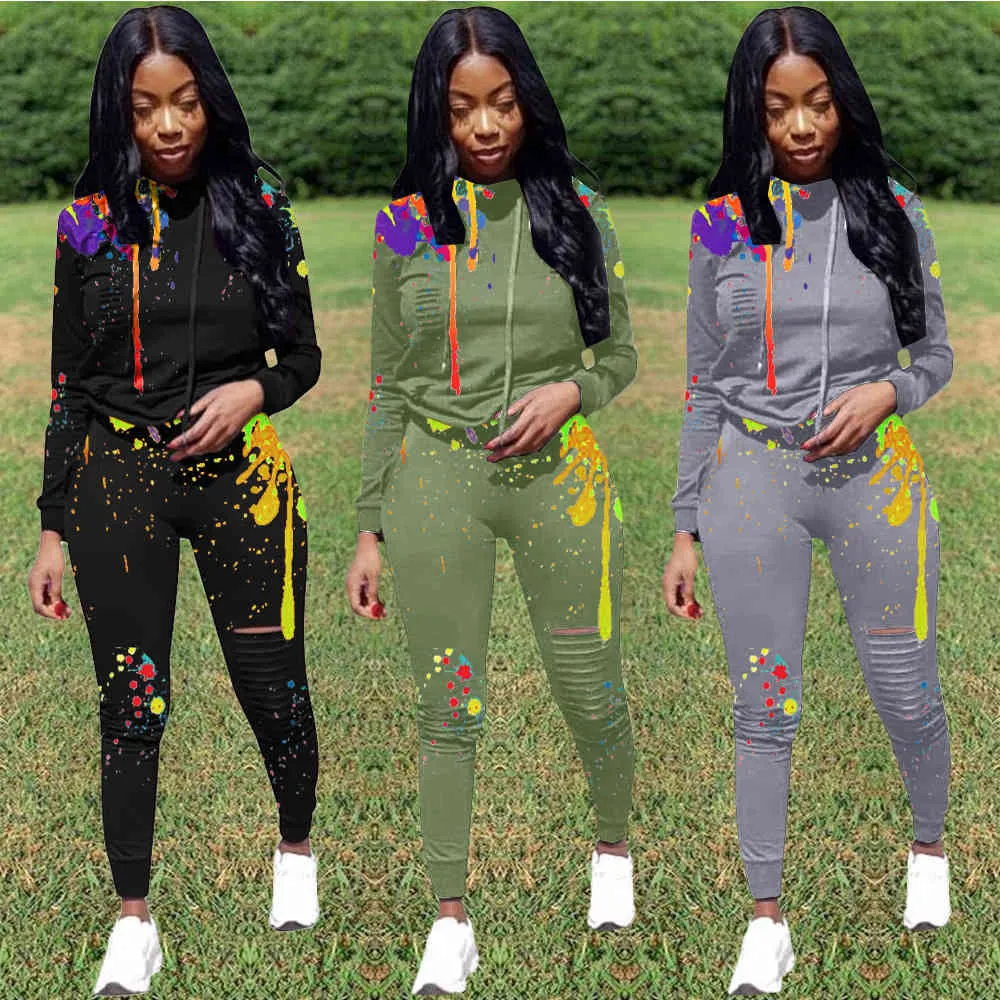 Kvinnor Sweatshirt och sweatpants sätter patchwork mode tracksuit casual långärmad pullover byxor höst sportkläder för 210525
