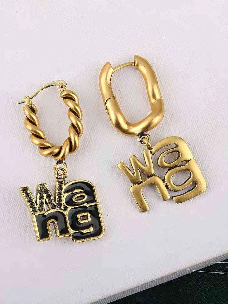 Vintage Copper Alloy Women Long Drop Earring Letter Wang Fashion Earrings H10279063154