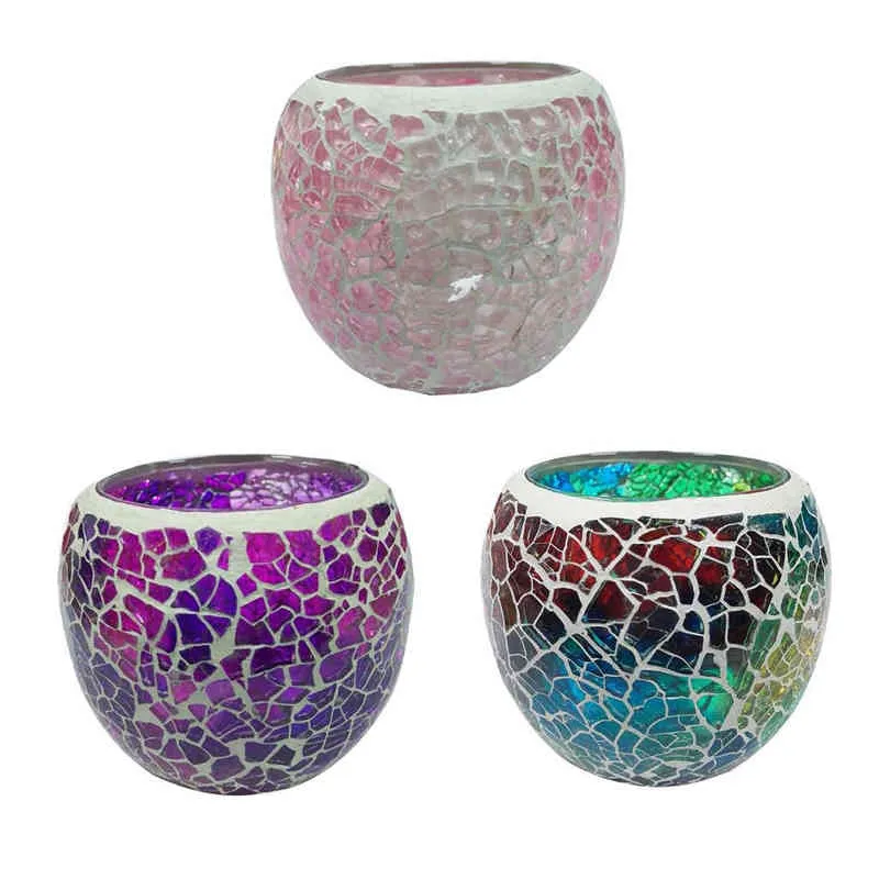 3Pcs Handmade Mosaic Stained Glass Candle Holder Tea Light Succulent Planter Small Plant Flower Pot