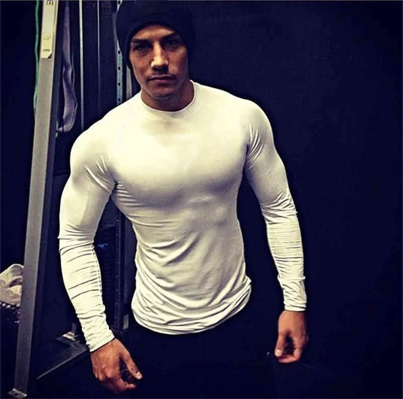 Running T-shirt Sportswear Tight Long Sleeve Fitness Men Compression Shirt Jogging Quick Dry Exercise Training Tees Gym Clothing 210421