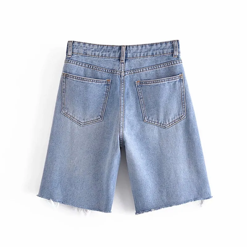Short en jean d'été taille haute Denim déchiré ourlet à pampilles mode Streetwear 210421