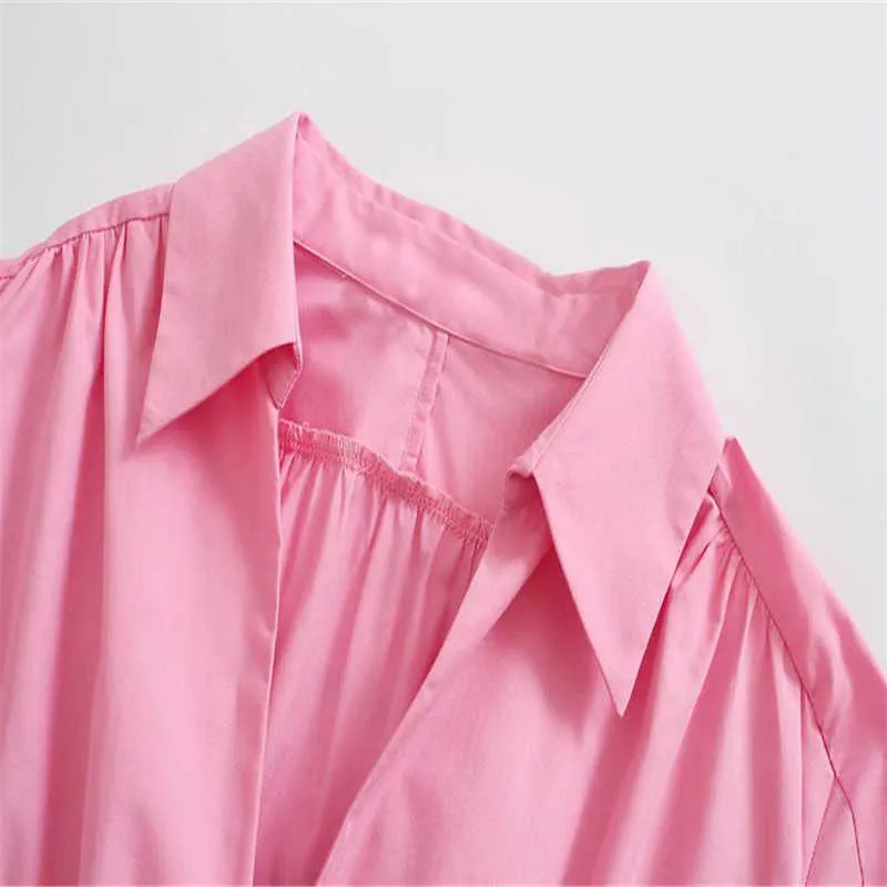 Za rosa mini tröja klänning kvinnor elegant långärmad elastisk midja kontor laay sommar klänning kvinna mode poplin klänningar 210602