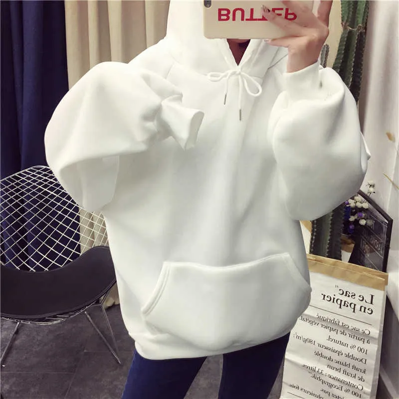 Zuolunouba winter Casual Fleece women Hoodies Sweatshirts long sleeve yellow girl Pullovers loose Hooded Female thick coat 210803