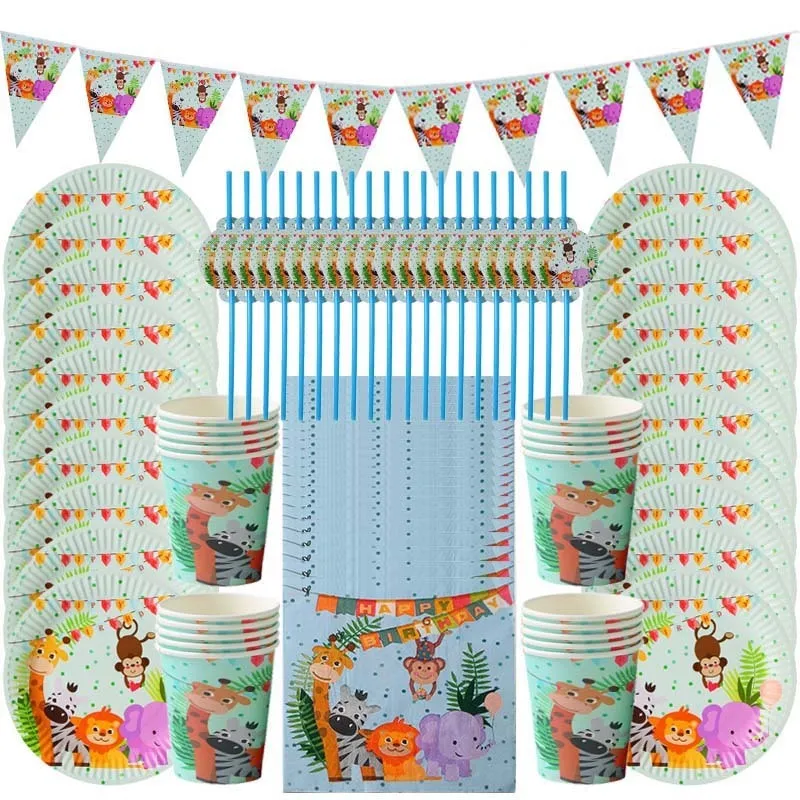 Jungle Birthday Party Decoration Disposable Servies Set Jungle Animal Forest Friends Zoo Theme Supplies Baby Shower Safari 220301