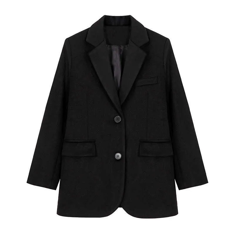 Giacca da abito di lana nera donna Inverno Primavera addensato cuciture larghe Abiti casual Cappotto giacca Capispalla femminile 210608