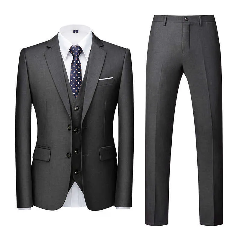 2021 Neue große Größe Anzug Hochzeitsanzüge für Männer Dreiteiliges Set des besten Mannes Jacke + Hose + Weste Formaler Herrenanzug Königsblau Schwarz 6x X0909