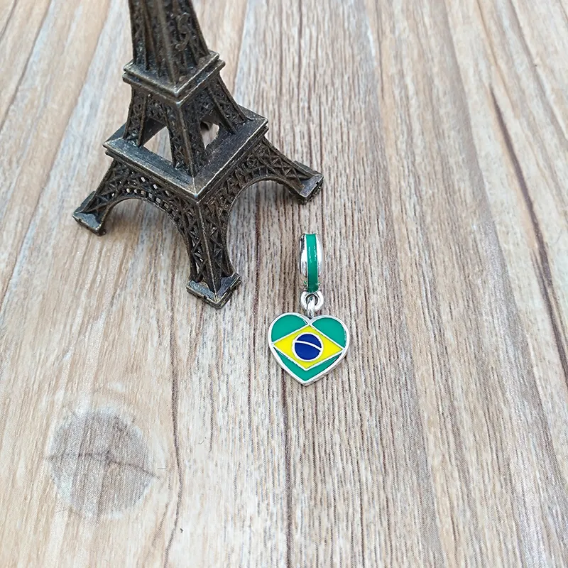 pingentes de pérolas para fabricação de joias Brasil HEART FLAG pandora 925 pulseira de prata mão tornozelo feminino masculino pulseira conjunto de contas colar pingente presentes de aniversário 791911ENMX