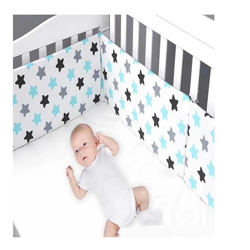 Print Baby Bed Bumper Double-faced Detachable Newborn Crib Around Cot Protector Kids Room Decor