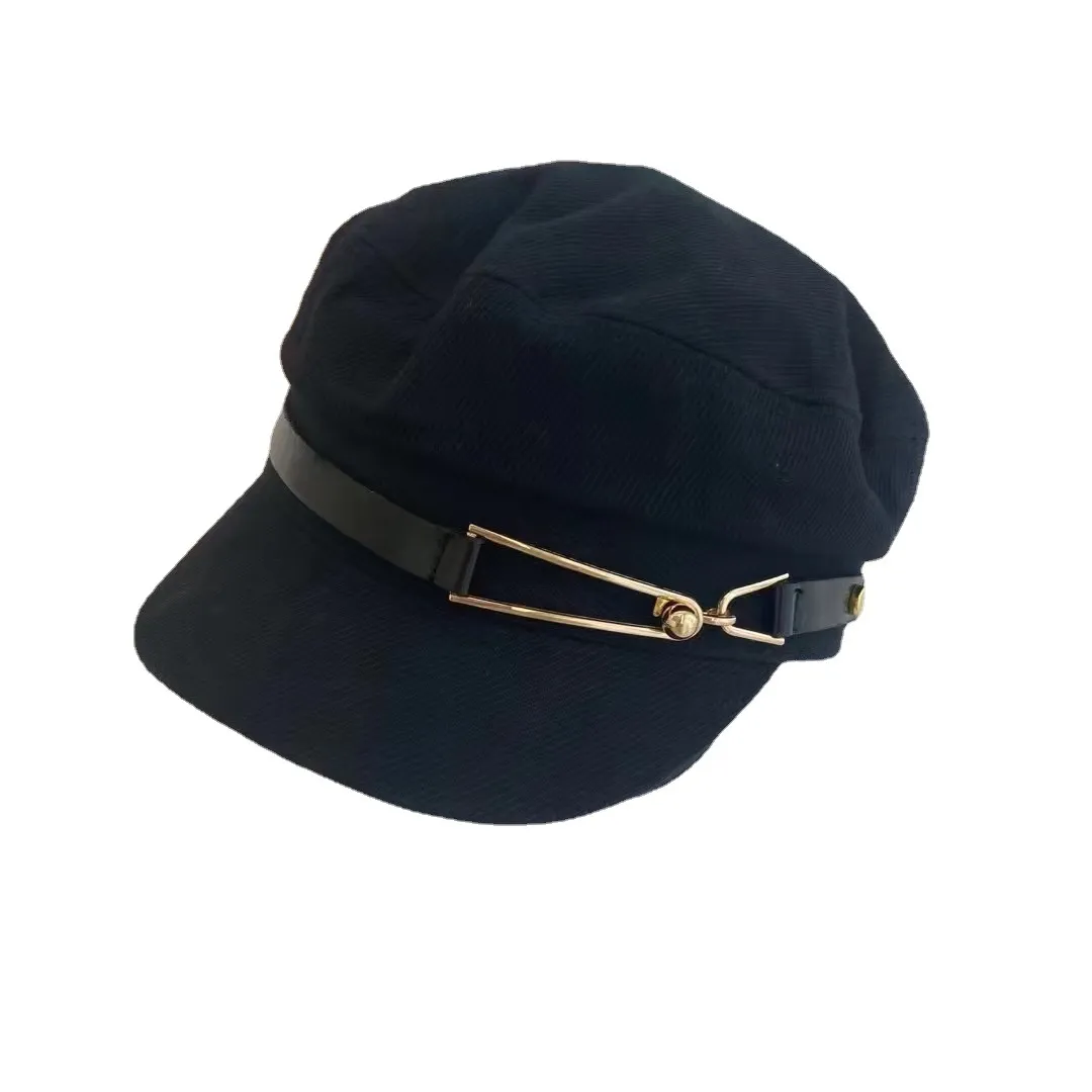 Bérets fille marine chapeau bouton en métal casquettes octogonales élégant langue de canard chapeaux automne et hiver
