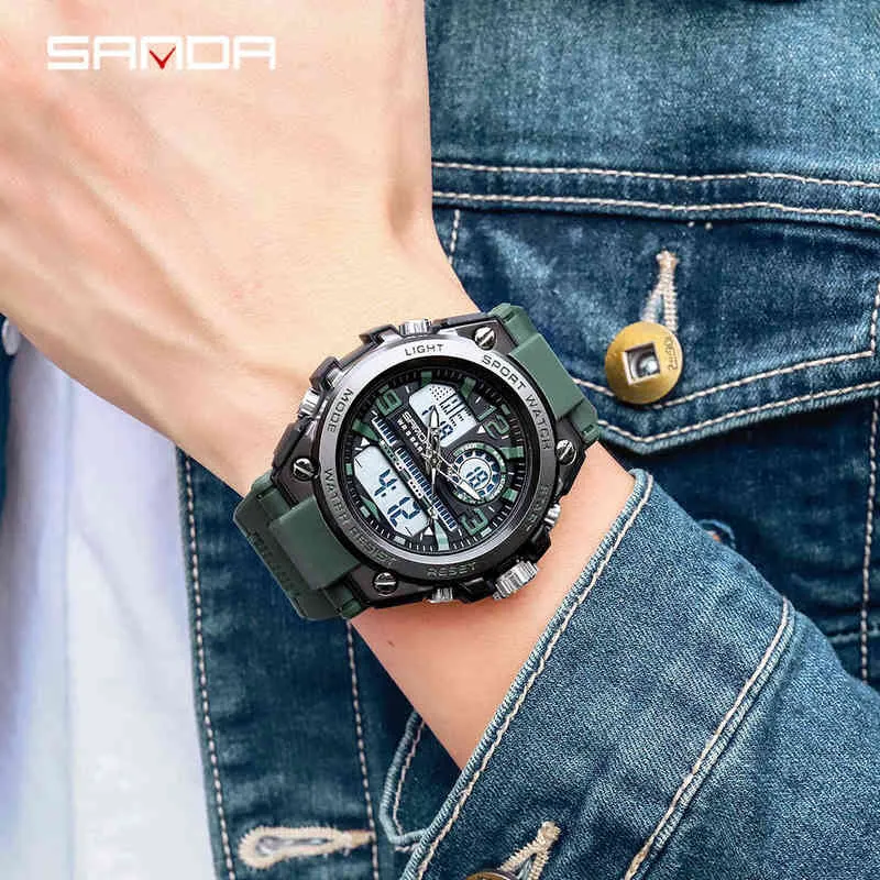 SANDA G -Stil Männer Digital Uhr THOCK THOCK STORTS DOUAL DISGE VOLLSTÄNDIGE Elektronische Armbanduhr Relogio Maskulino 22022321
