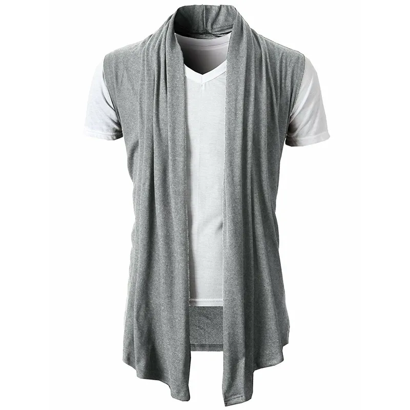 Gothic Cardigan Men Sleeveless Solid High Street Hip Hop Cardigan Top Streetwear Casual Thin Jacket Autumn Spring Sweater 210524