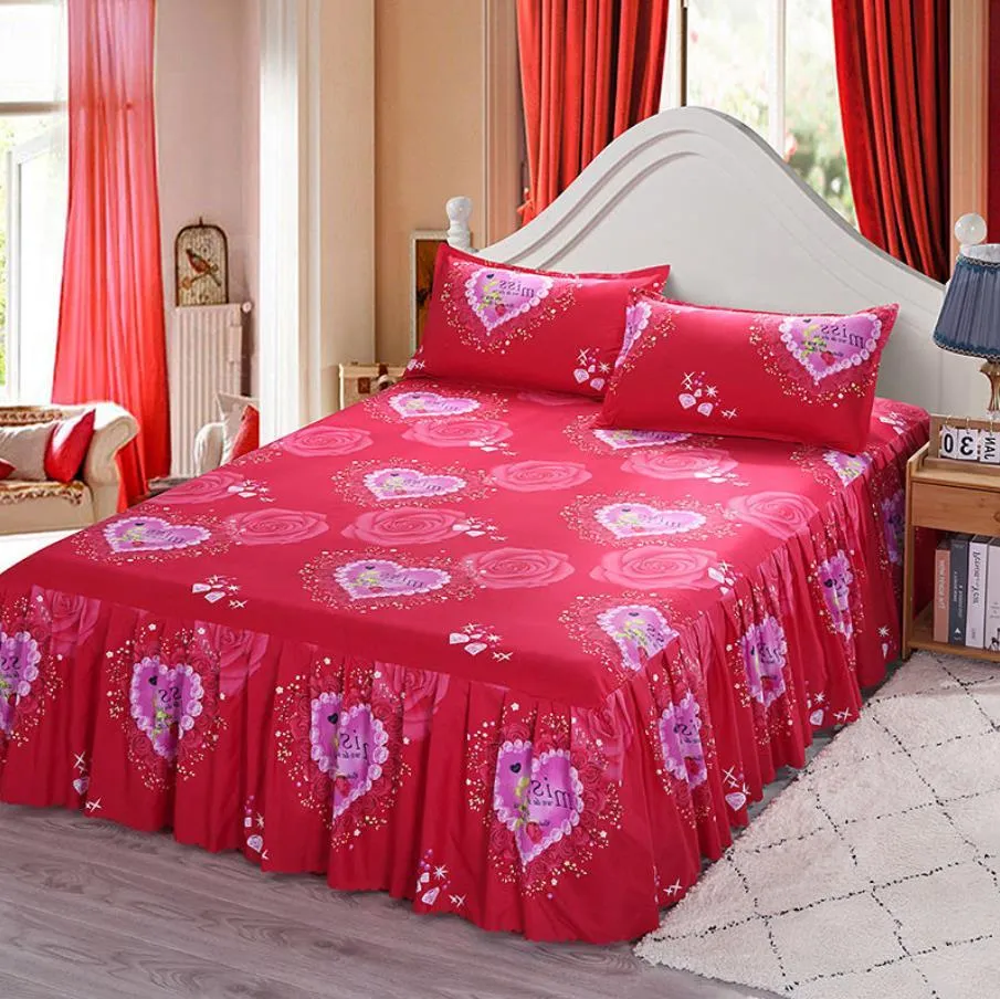 17 stili lenzuolo moda romanticismo rosa rosso rosa layout camera da letto biancheria da letto matrimoniale copriletto gonna casa include federa F0014 210420