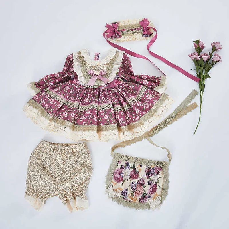 3 pezzi bambini floreale spagnolo ragazze abiti lolita infantile boutique vestiti bambini spagna abiti da ballo in cotone bambino battesimo abito 210615