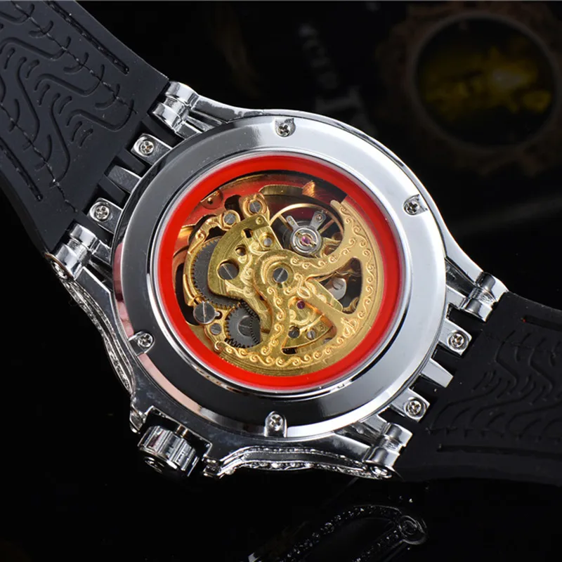 Herenhorloges Mechanisch automatisch uurwerk Horloge Duidelijke achterkant Hoge kwaliteit Iced Out Case Diamond Horloge Rubberen band Waterdicht 236L