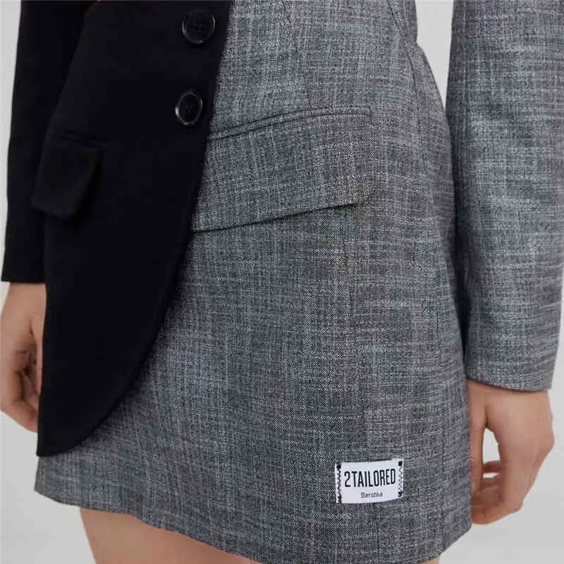 エレガントな女性のハイウエストミニスカートファッションレディースポケットパッチワークスカートストリートウェア女性シックボタン非対称210427