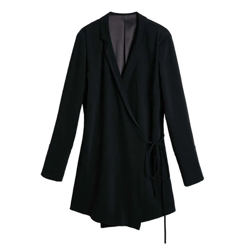 Robes pour femmes été mince à manches longues à lacets Simple noir blanc Wrap chemise Robe Sexy mode Mini Robe décontractée 210608