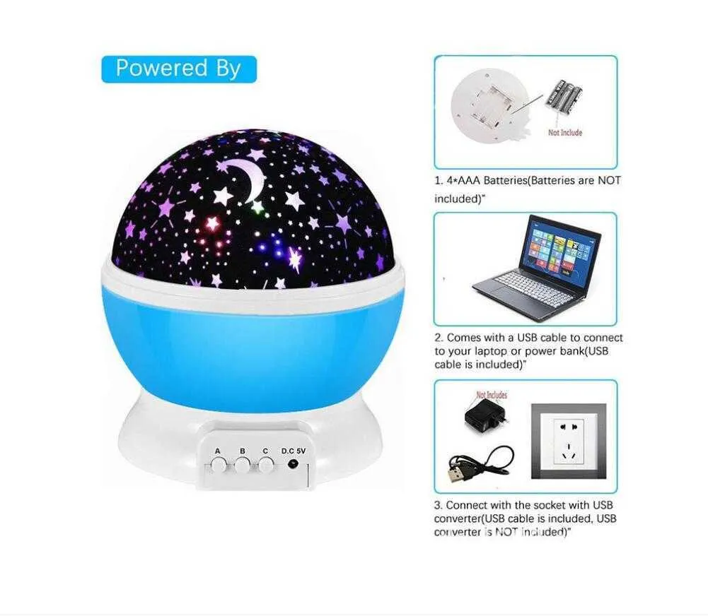 Étoile projecteur lampe enfants chambre veilleuse bébé lampe décor rotatif étoilé pépinière lune galaxie projecteur lampe de Table Y0910