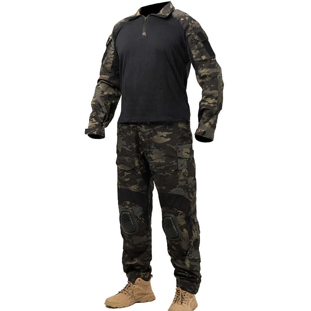 Mege Tactical Camouflage Wojskowy Wojskowy Mundier Ustaw Koszule Spodnie Cargo z podkładkami G3 Outdoor Soldier Airsoft Paintball Odzież X0909
