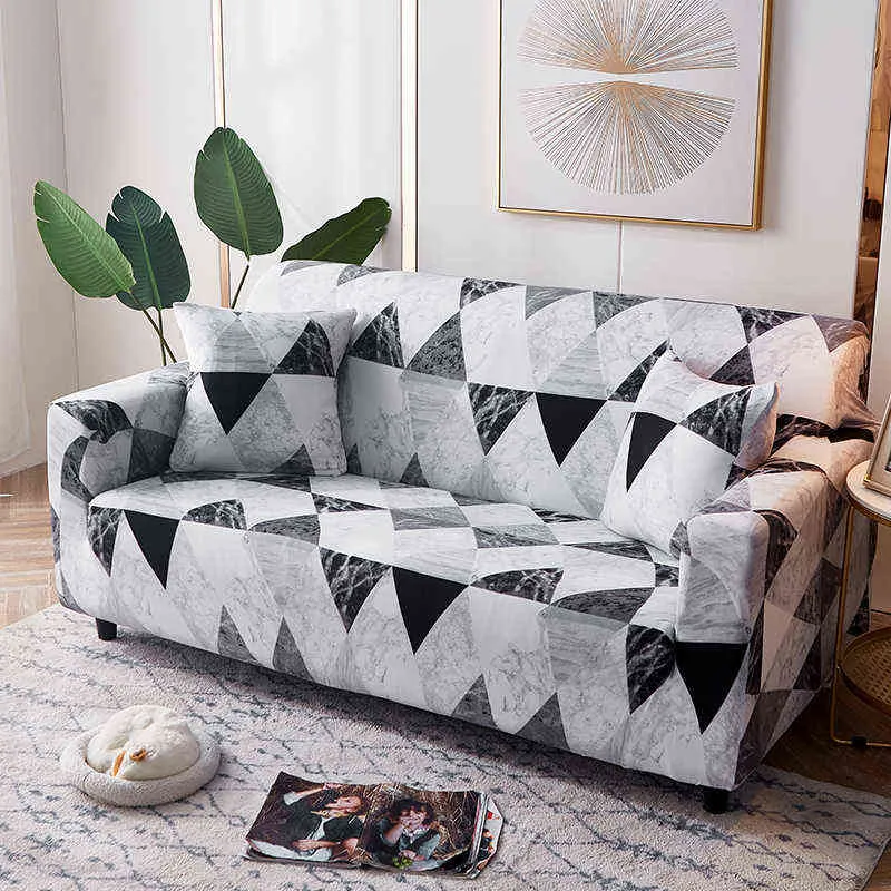 Geometriska elastiska sofflokaler för vardagsrum Stretch Sectional Corner Slipcovers Soffa Cover Chair Protector Funda Sofa 211116