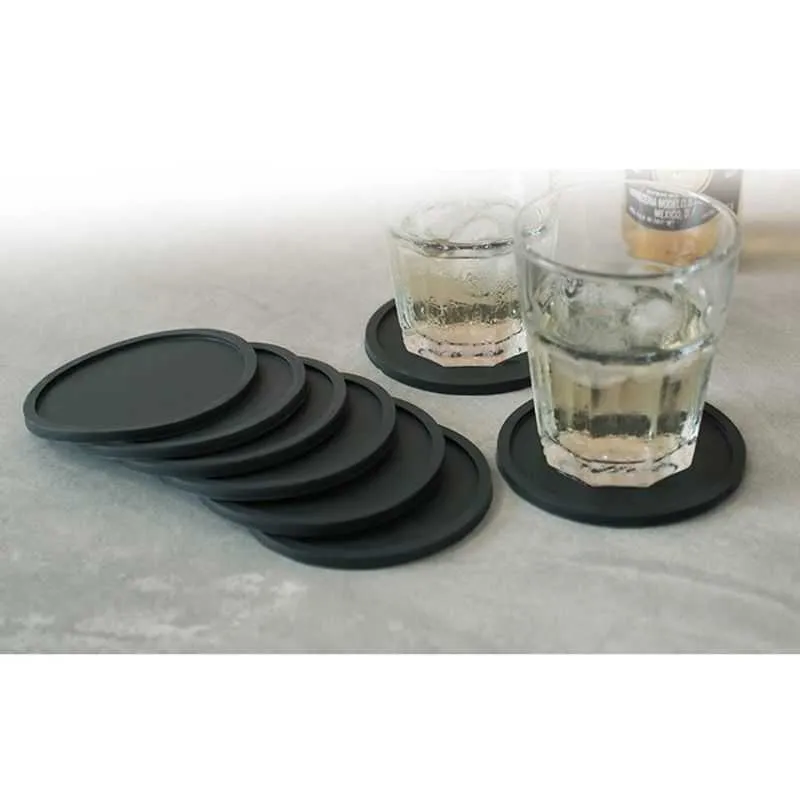 rond noir épaissir des sous-verres en verre tampon en silicone durable pour les tasses de boissons dropship 210706